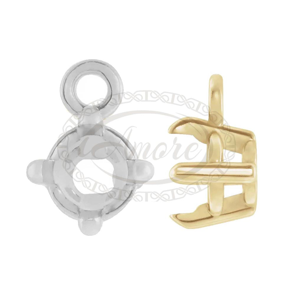 Jewelry*zone 6mm Pre-Notched Round Prong Setting – Sterling Silver 925, Semi-Mount, For Pendant Or Earring