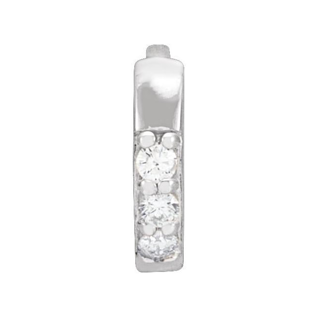 Single diamond accented huggies earrings 8mm 14k white gold.