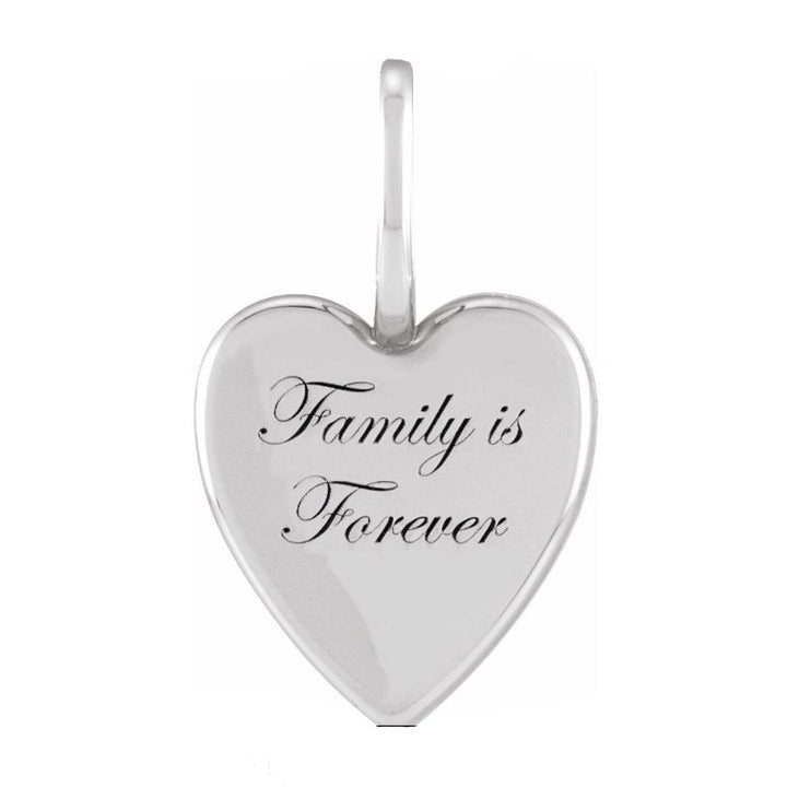 14k white gold "Family is Forever" heart-shaped pendant can be customized with message engraving.