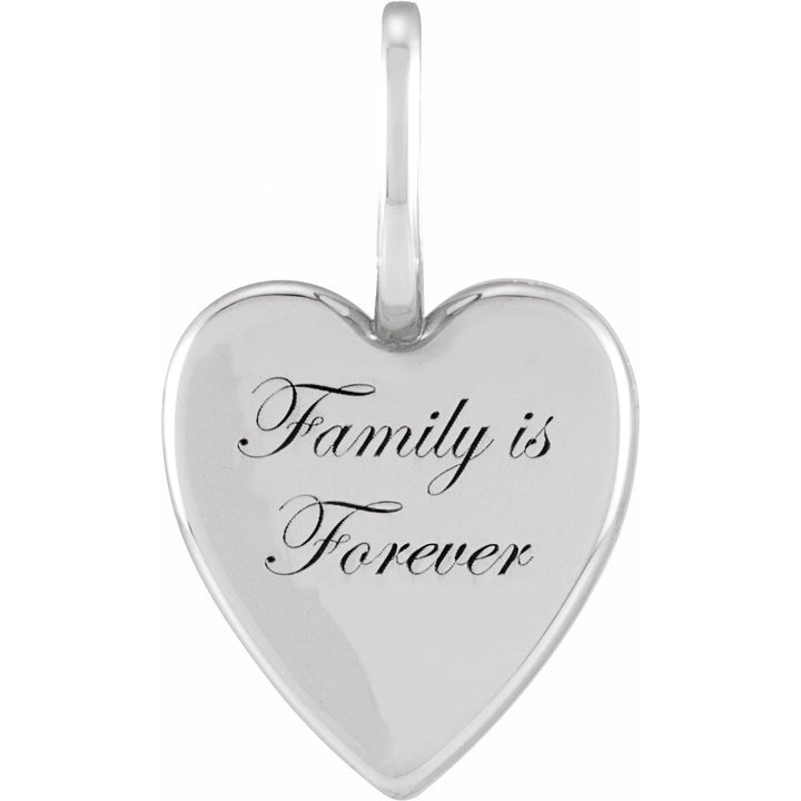 14k white gold "Family is Forever" heart-shaped pendant can be customized with message engraving.
