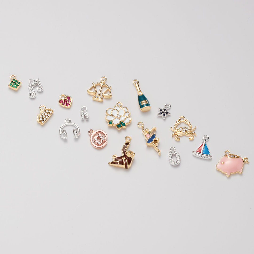 14K Gold Petite Libra Diamond Zodiac Dangle For Charm Earring Pendant Necklace