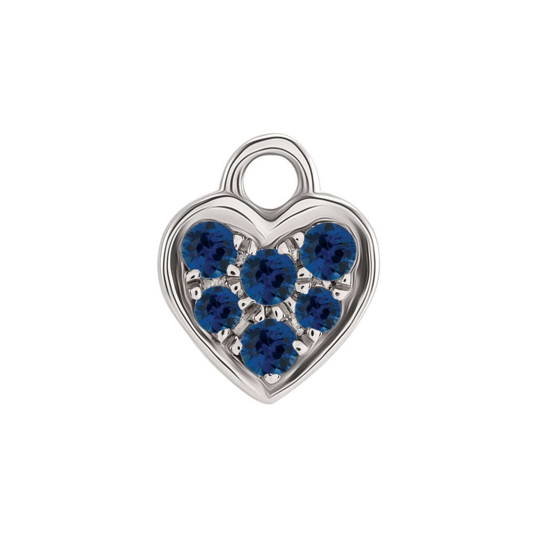 14k gold miniature blue sapphire heart dangle charm.