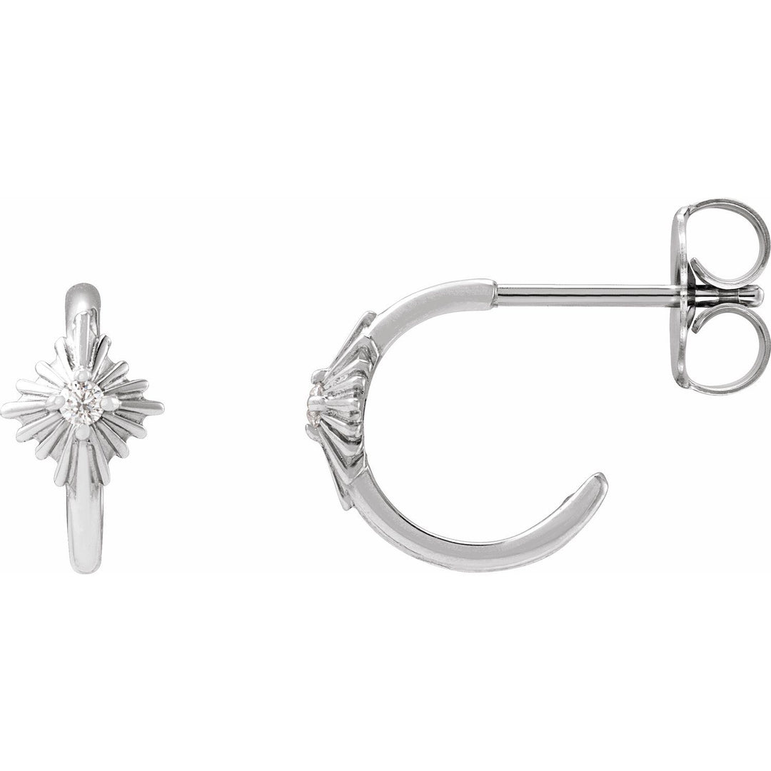 Natural Diamond 10 mm Starburst Hoop Earrings