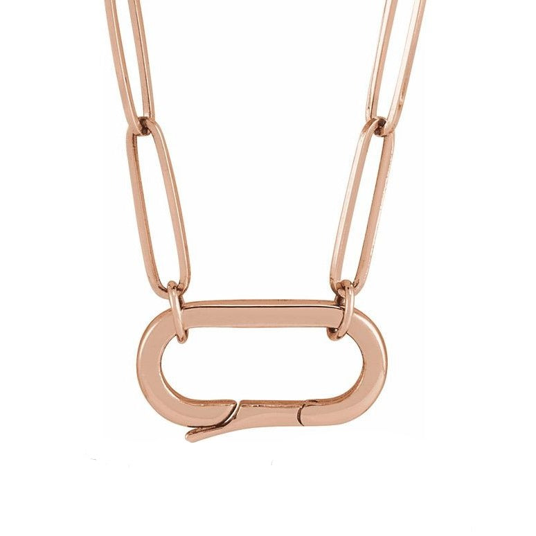 14k rose gold interchangeable charm clasp paperclip chain necklace.