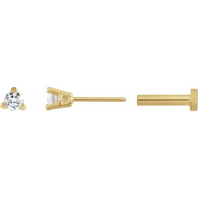 Single Round 3-Prong Press Fit Back Stud Earring Mounting Single Set