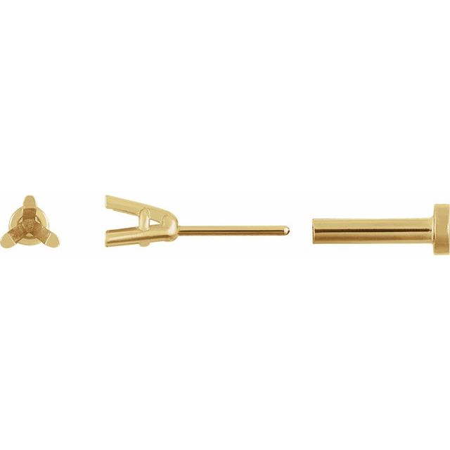 Single Round 3-Prong Press Fit Back Stud Earring Mounting Single Set