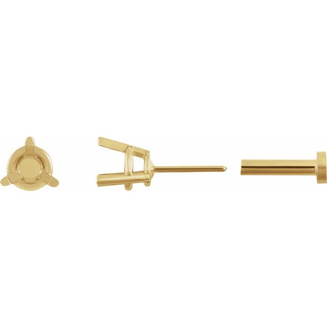 Single Round 3-Prong Press Fit Back Stud Earring Mounting Single Set