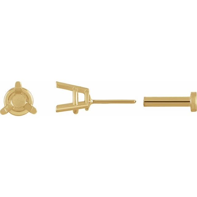 Single Round 3-Prong Press Fit Back Stud Earring Mounting Single Set