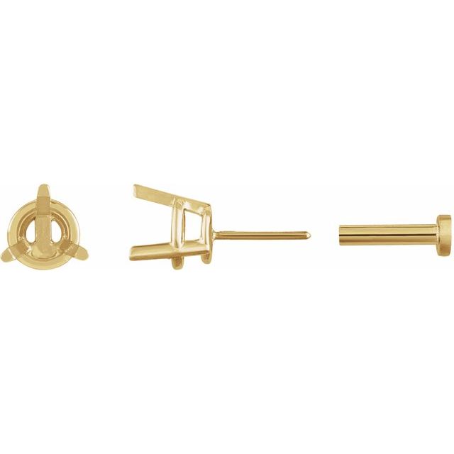 Single Round 3-Prong Press Fit Back Stud Earring Mounting Single Set
