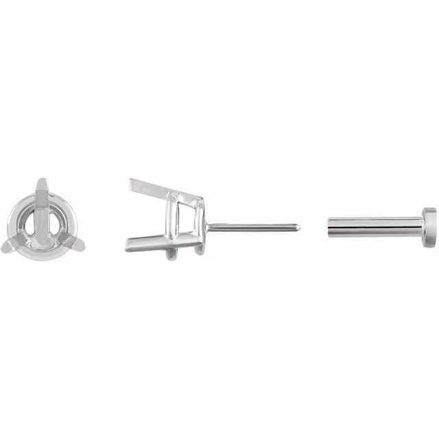Single Round 3-Prong Press Fit Back Stud Earring Mounting Single Set