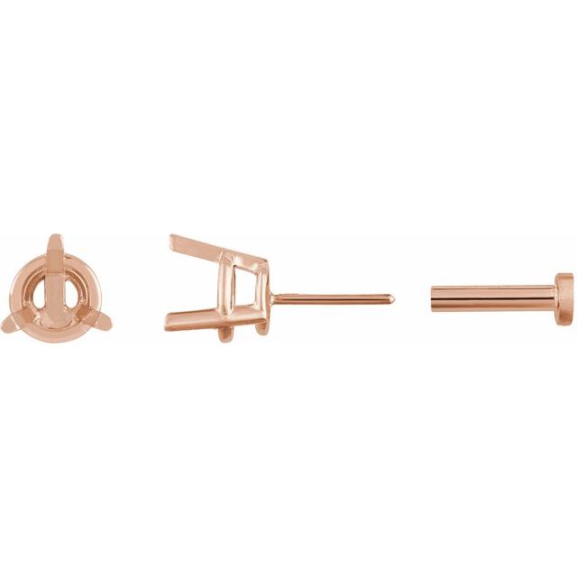 Single Round 3-Prong Press Fit Back Stud Earring Mounting Single Set