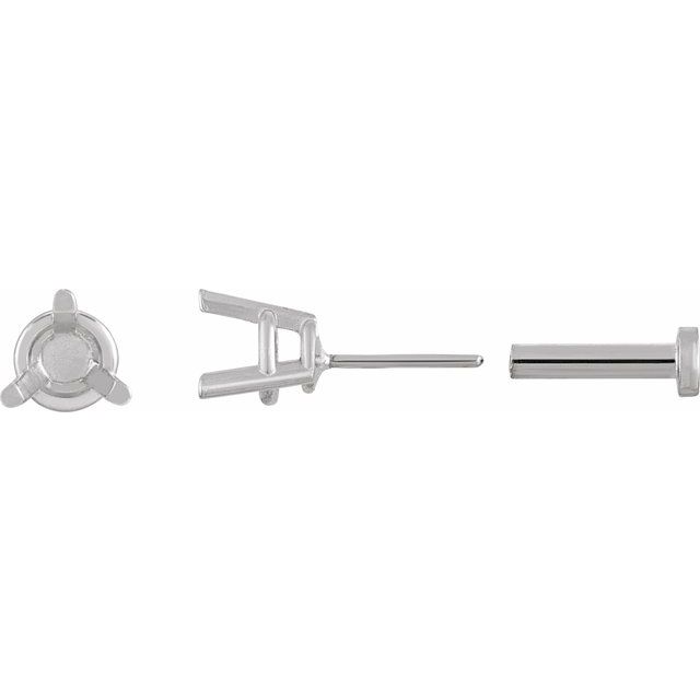 Single Round 3-Prong Press Fit Back Stud Earring Mounting Single Set