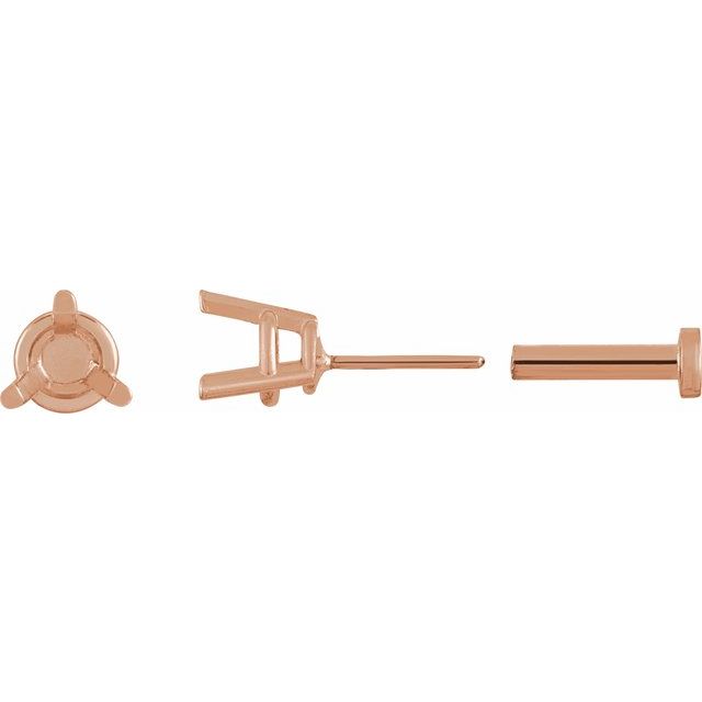 Single Round 3-Prong Press Fit Back Stud Earring Mounting Single Set