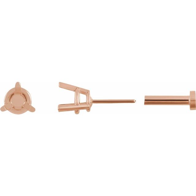 Single Round 3-Prong Press Fit Back Stud Earring Mounting Single Set
