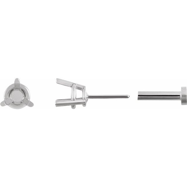 Single Round 3-Prong Press Fit Back Stud Earring Mounting Single Set