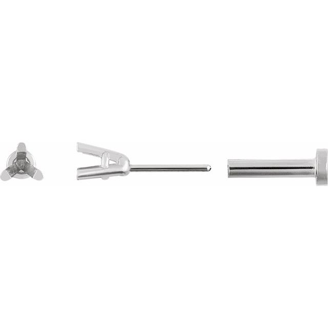 Single Round 3-Prong Press Fit Back Stud Earring Mounting Single Set