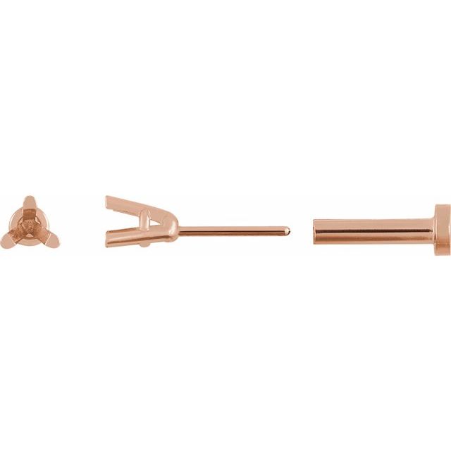 Single Round 3-Prong Press Fit Back Stud Earring Mounting Single Set
