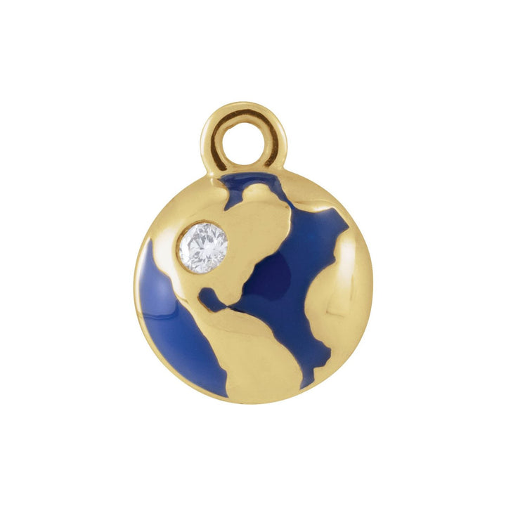 14K Gold Diamond Blue Enamel Globe Earth Dangle