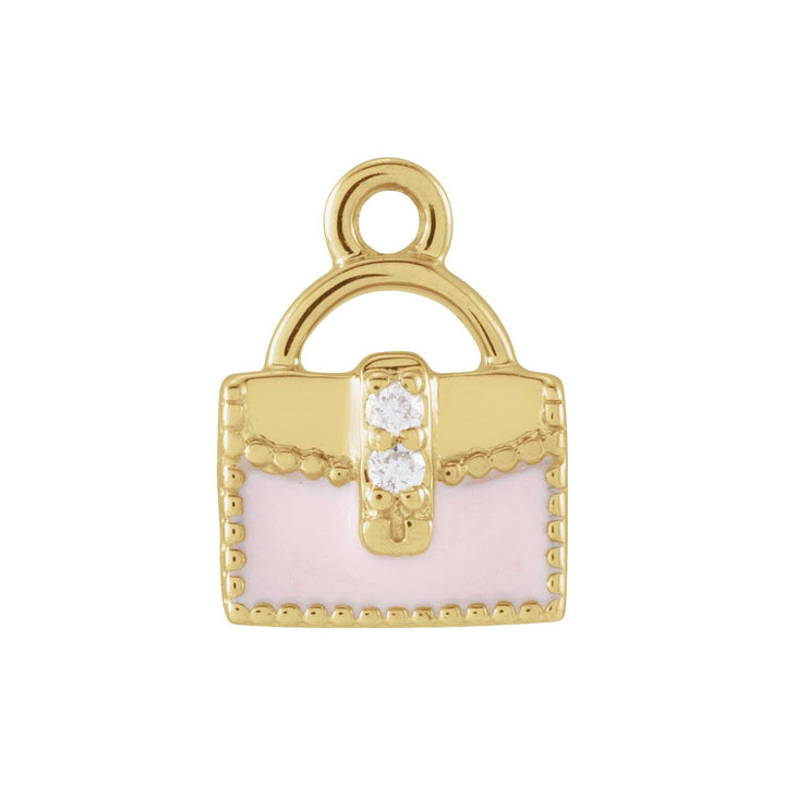 14k yellow gold miniature enamel purse dangle.
