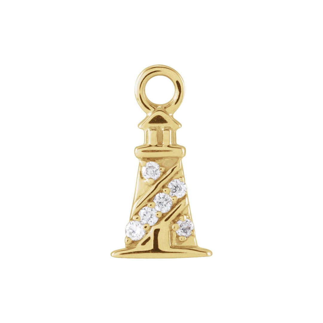 14k yellow gold miniature diamond lighthouse dangle.