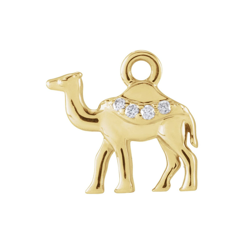 14k yellow gold miniature diamond accented camel dangle.