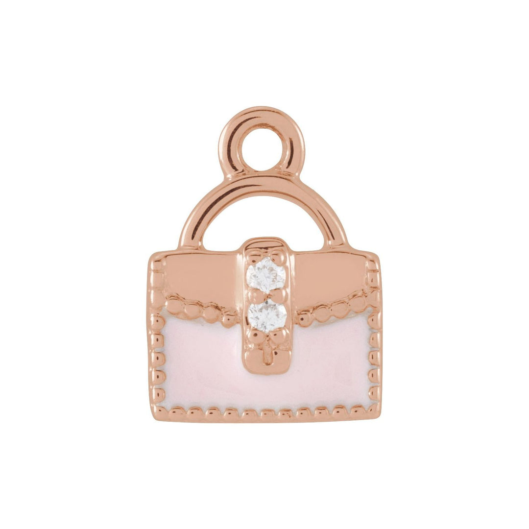 14k rose gold miniature enamel purse dangle.