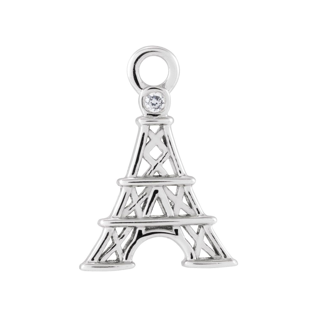 14k white gold miniature Eiffel tower dangle.