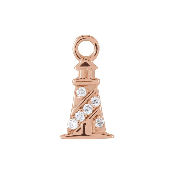 14k rose gold miniature diamond lighthouse dangle.