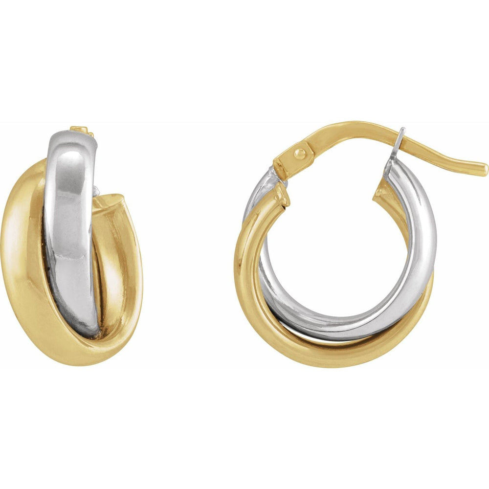 14K yellow/white gold double tube hoop earrings 13mm.