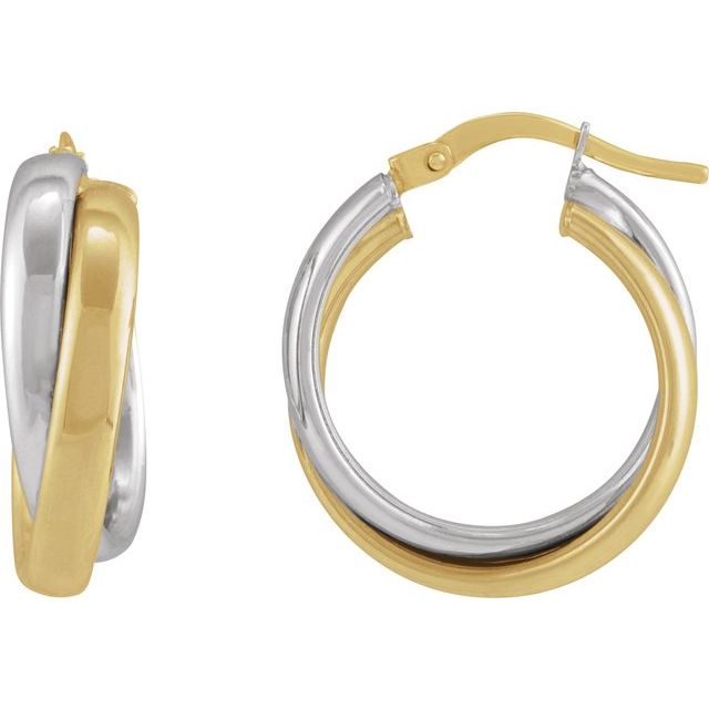 14K yellow/white gold double tube hoop earrings 15mm