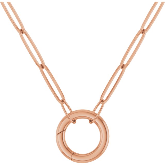 14k rose gold circle charm clasp paperclip chain necklace.