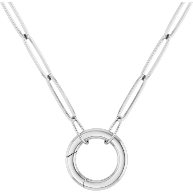 14k white gold circle charm clasp paperclip chain necklace.