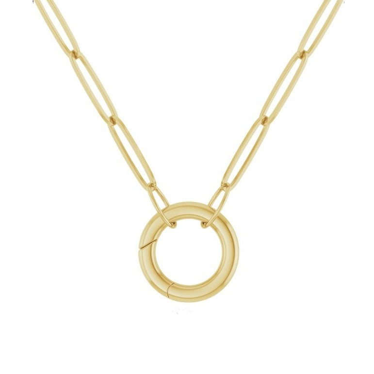 14k gold circle charm clasp paperclip chain necklace.