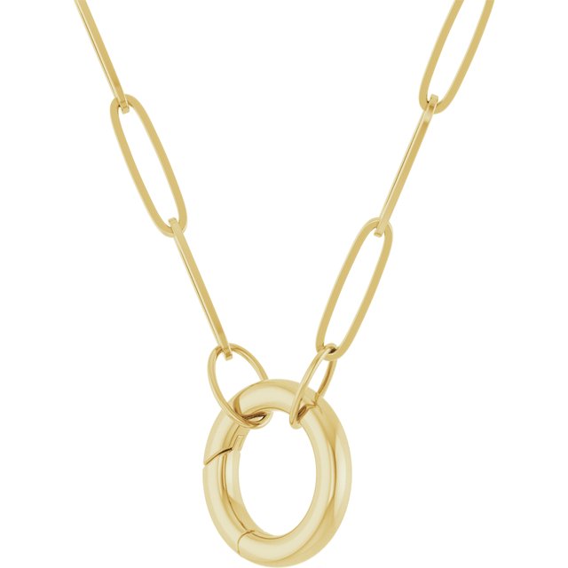 14k gold circle charm clasp paperclip chain necklace.