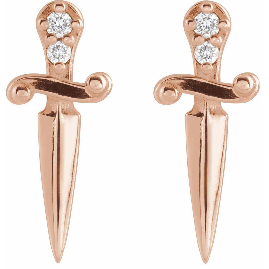 Petite dagger earrings in 14k rose gold.