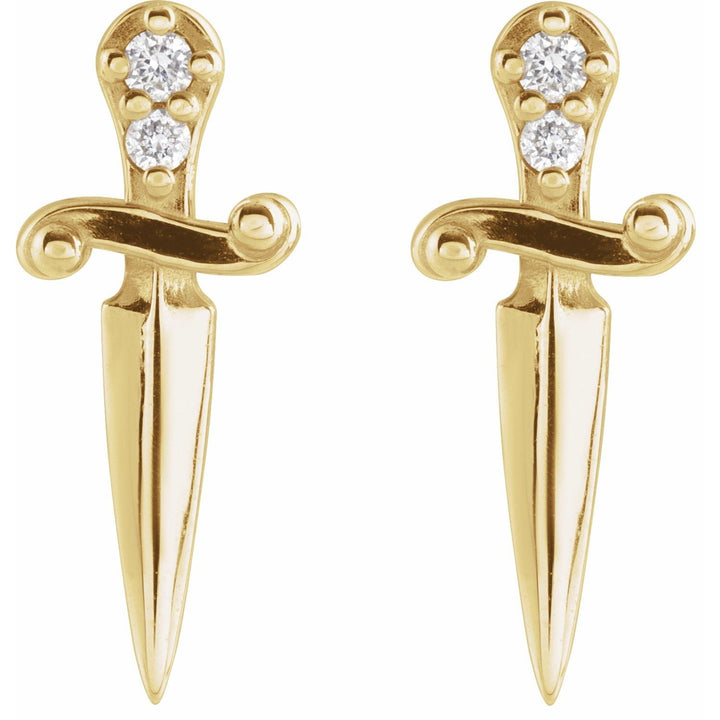 Petite dagger earrings in 14k gold.