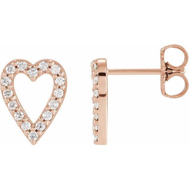 14k rose gold natural diamond open heart stud earrings.