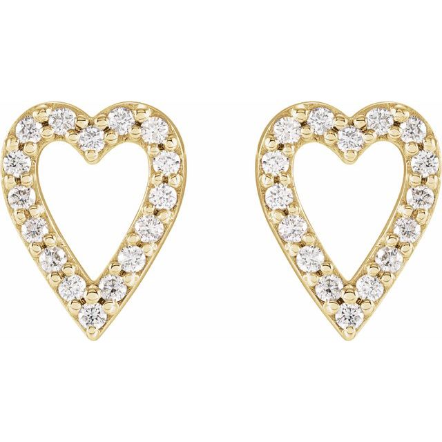 14k gold natural diamond open heart stud earrings.