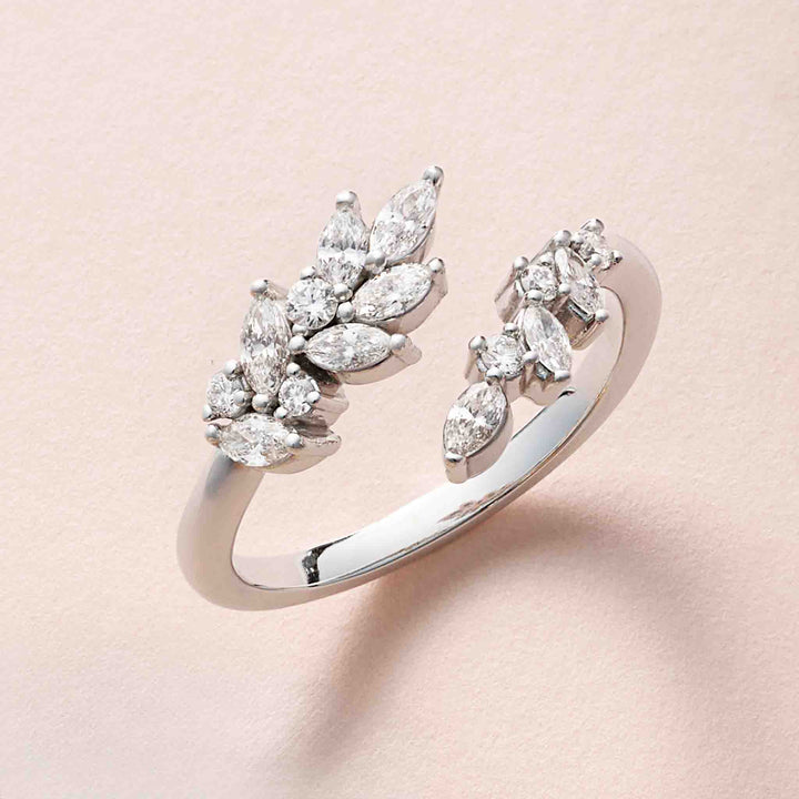 Leaf-Inspired design diamond open ring.