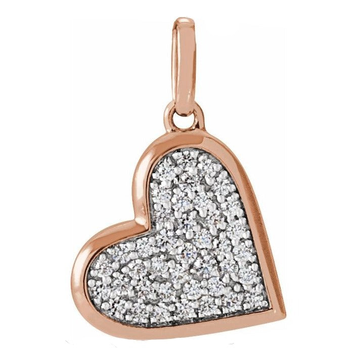 14k rose gold pave diamond heart pendant.