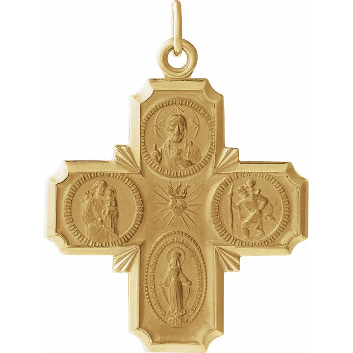 14k gold 25x24 mm four-way cross medal pendant.