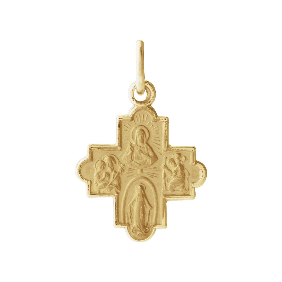 14k gold 12x12mm four-way cross medal.