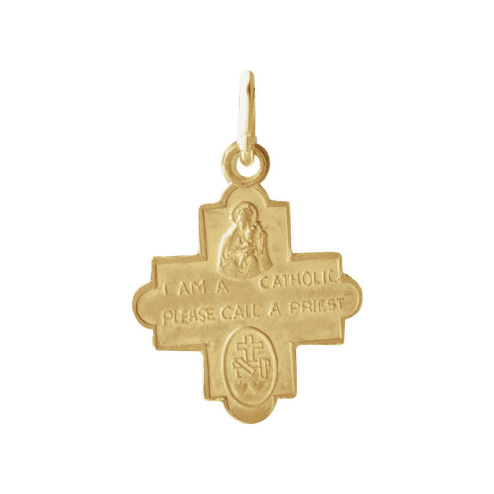 14k gold 12x12mm four-way cross medal back.