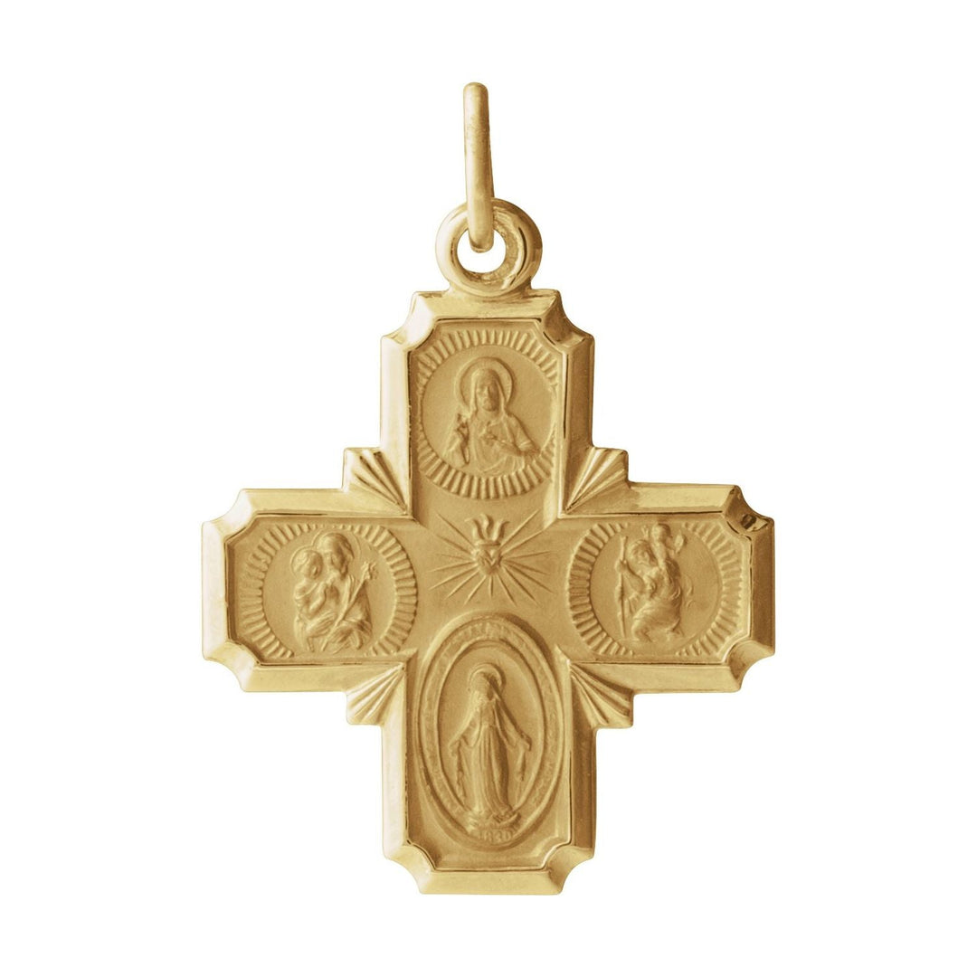 14k gold 18x18 mm four-way cross medal pendant.
