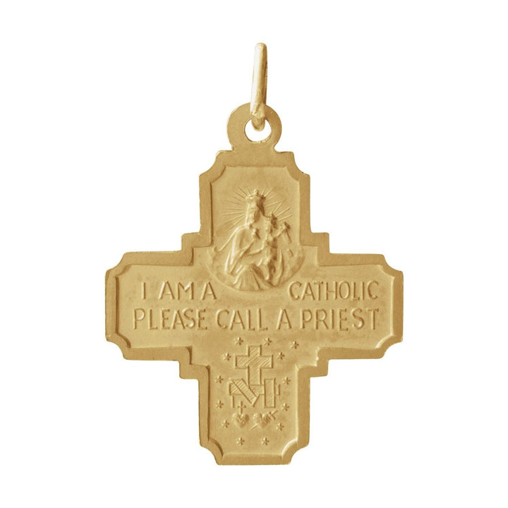 14k gold 18x18 mm four-way cross medal pendant back.