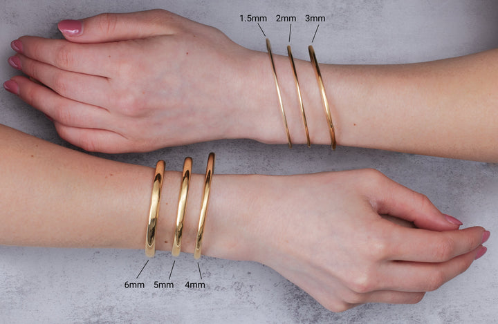 14K Solid Gold 6.5mm Hinged Bangle Stackable Bracelet