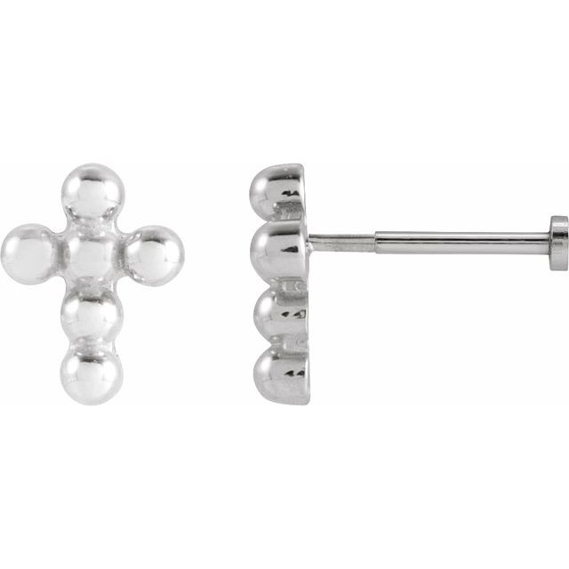 Miniature Beaded Cross Press Fit Stud Earrings