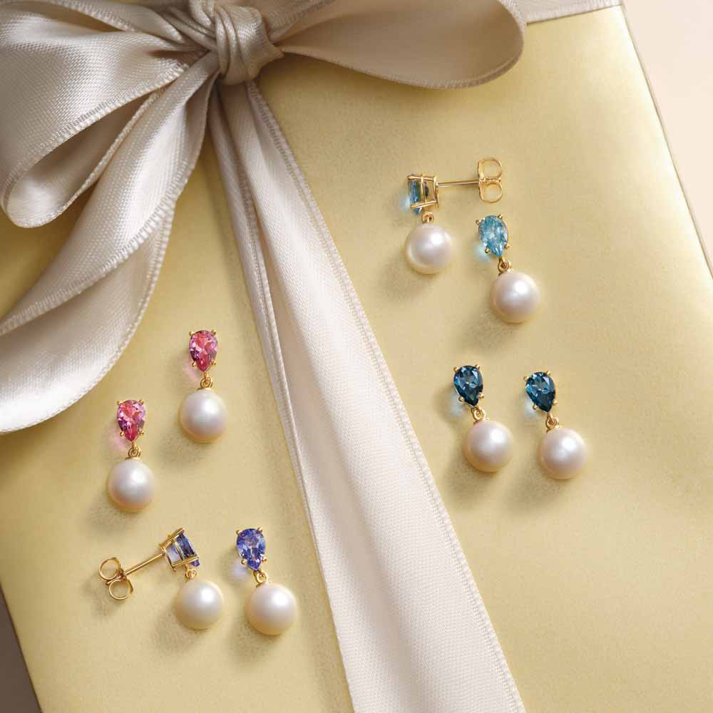 14K Gold White Akoya Pearl & Natural Tanzanite Earrings