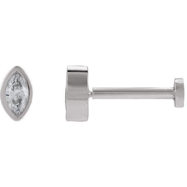 Single Miniature Diamond Marquise Press Fit Stud Bezel Earring
