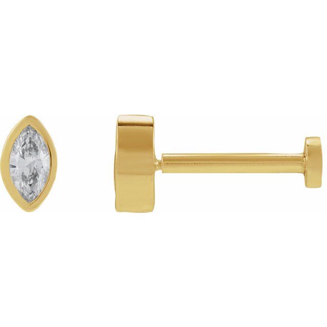 Single Miniature Diamond Marquise Press Fit Stud Bezel Earring